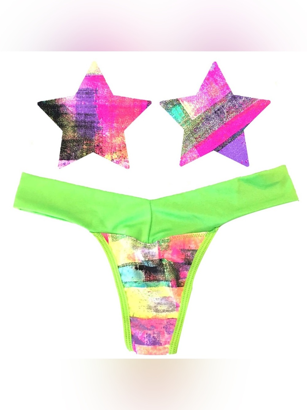 Festival Season! 90s Colorful Vibrant Pink Neon Star Pasties Plus Panties